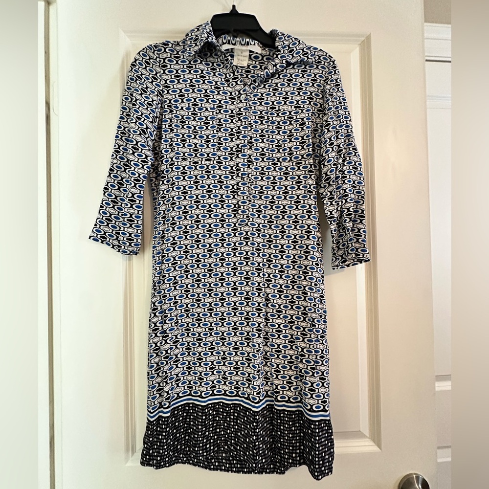 Studio M Black and White Geometric Long Sleeve Dress